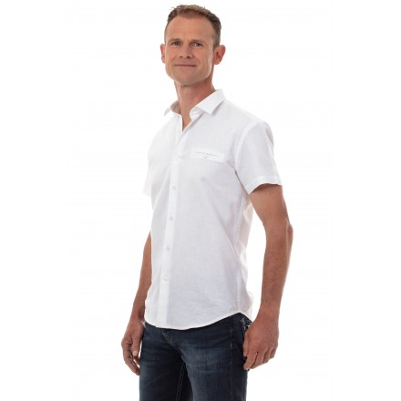 Chemise en lin homme ajustée blanche manches courtes - Ugholin
